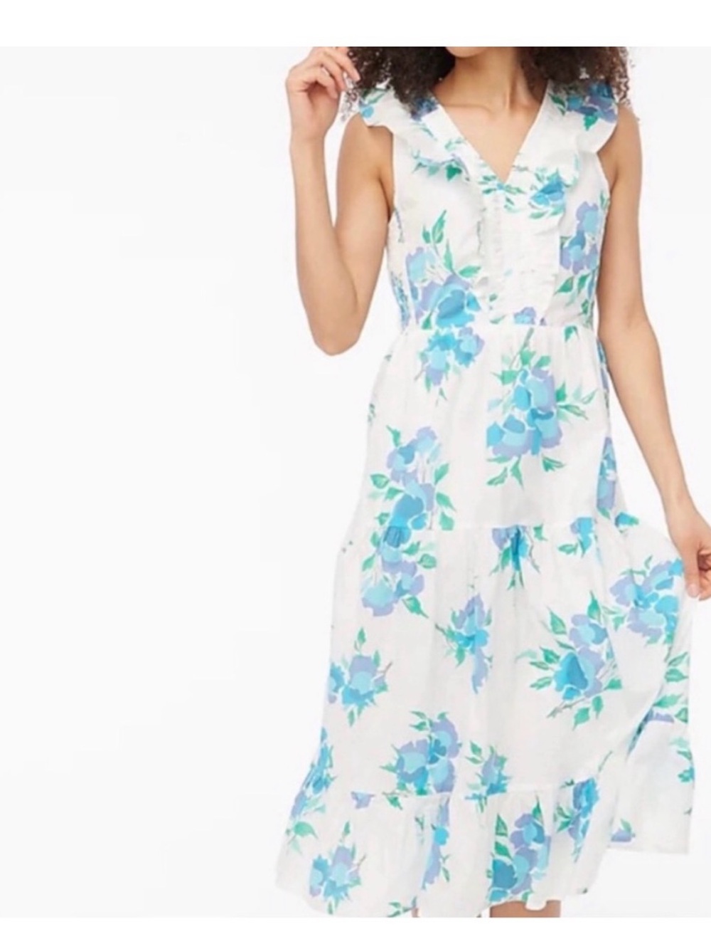 J. Crew Factory White Floral V-Neck Sleeveless Midi Dress